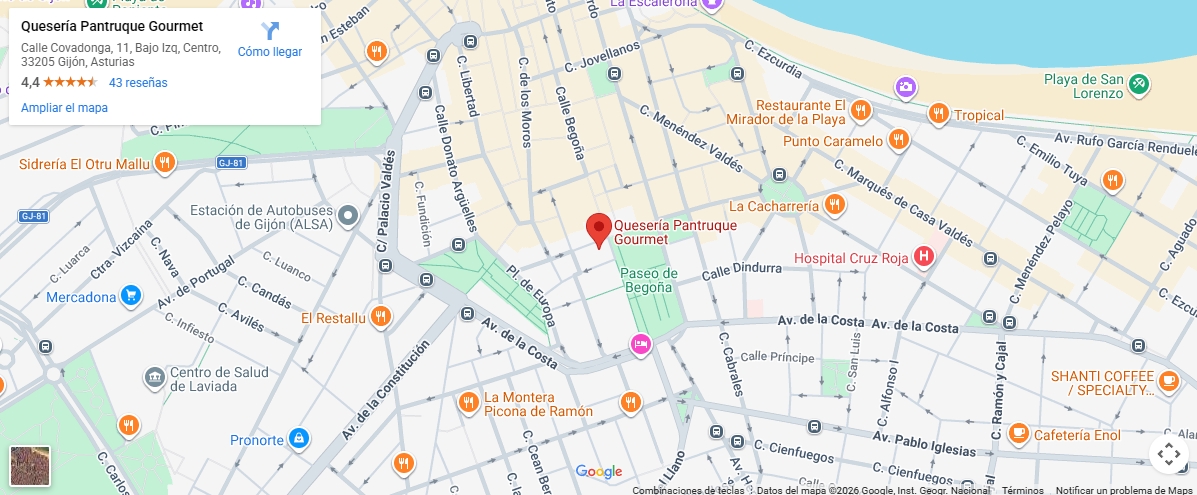 Quesería y productos gourmet de Asturias Ubicación quesería Pantruque en Gijón